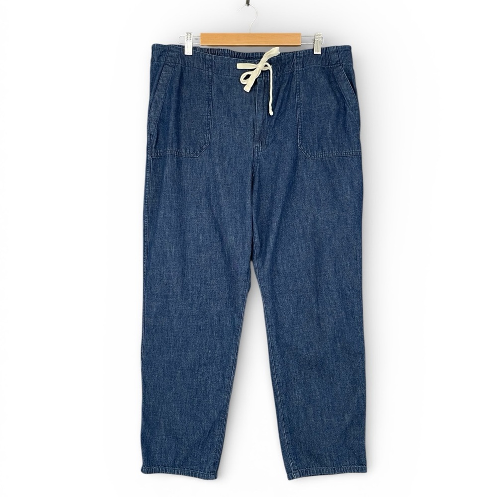 J.Crew Mercantile Women’s Chambray Cargo Pants Size XL Crop Drawstring